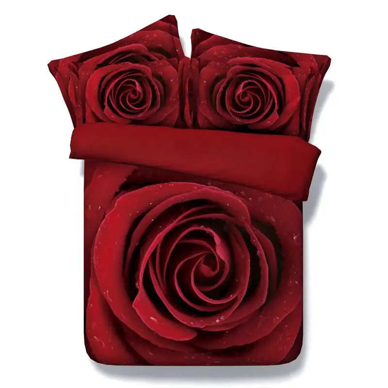 

3D Big Red Rose Bedding sets bedspread Super King queen size full twin double duvet cover bed in a bag sheet spread bedset 4pcs