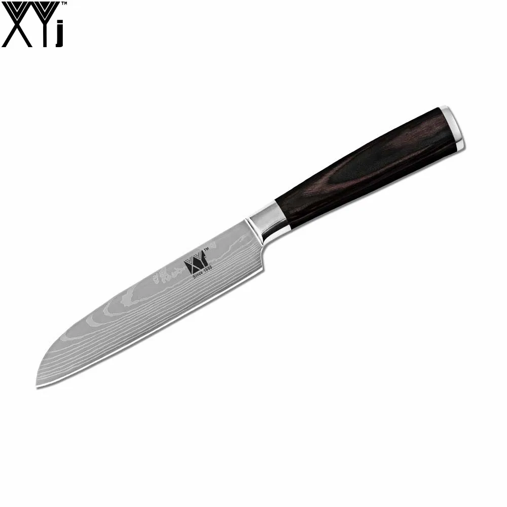 

XYj 7Cr17 Stainless Steel Kitchen Knife Color Wood Handle High Quality Cooking Kitchen Tools 5 Inch Santoku Knife Bend Handle