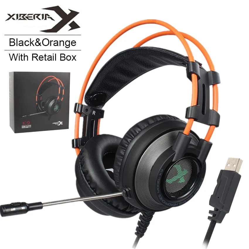 XIBERIA K9 Виртуальная 7,1 Звуковая игровая гарнитура casque лучшие PC Gamer USB стерео бас наушники с микрофоном для игры Cumputer - Цвет: Black with RetailBox