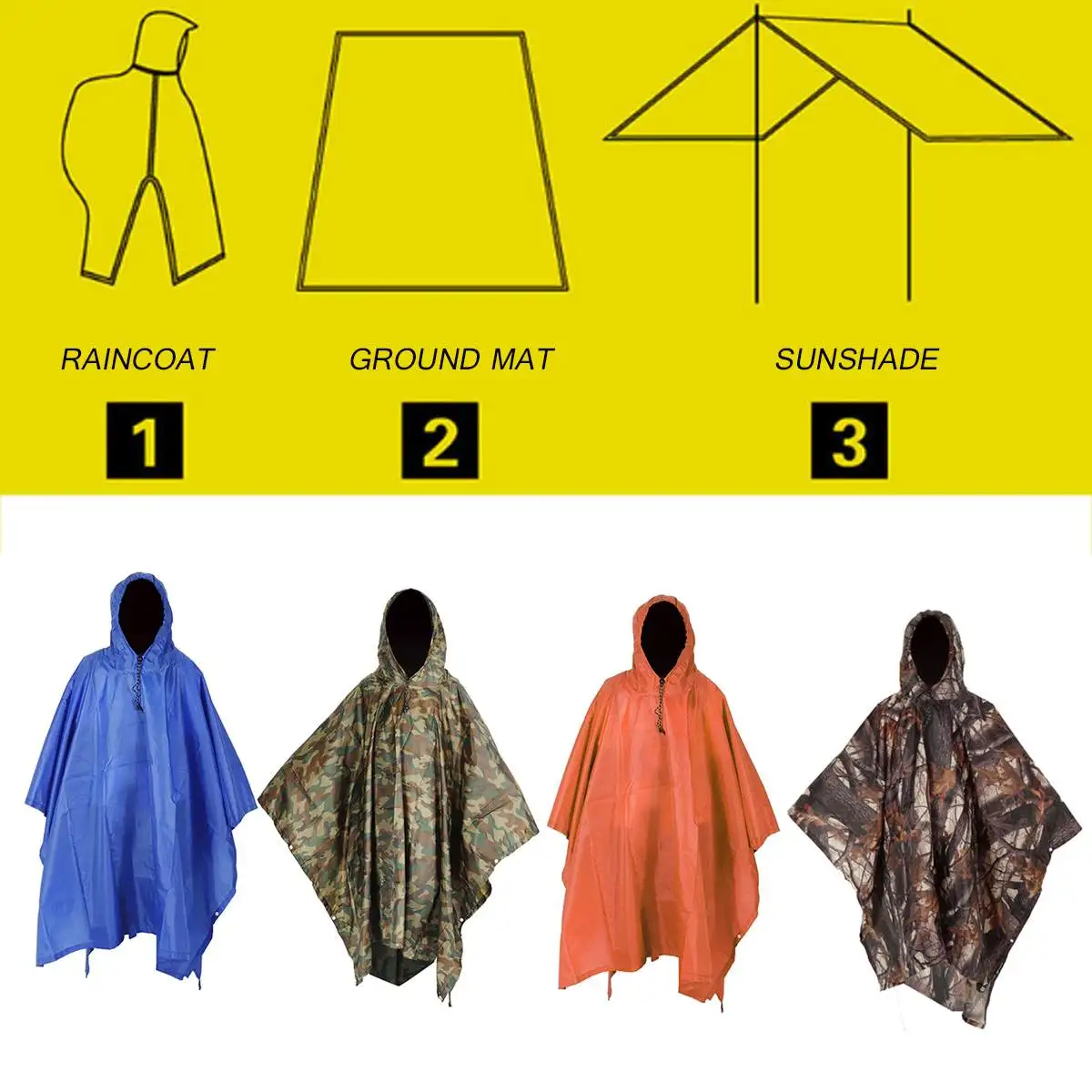

3 in 1 Portable Sunshade Camping Tarp Ground Mat Raincoat Outdoor Waterproof Rain Poncho Backpack Cover for Hiking Picnic tent