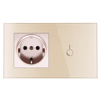 

EU Standard Wall Power Socket Plug With 1Way Touch Switch,16A 250V Electrical Outlet Switch socket ,Tempered glass panel