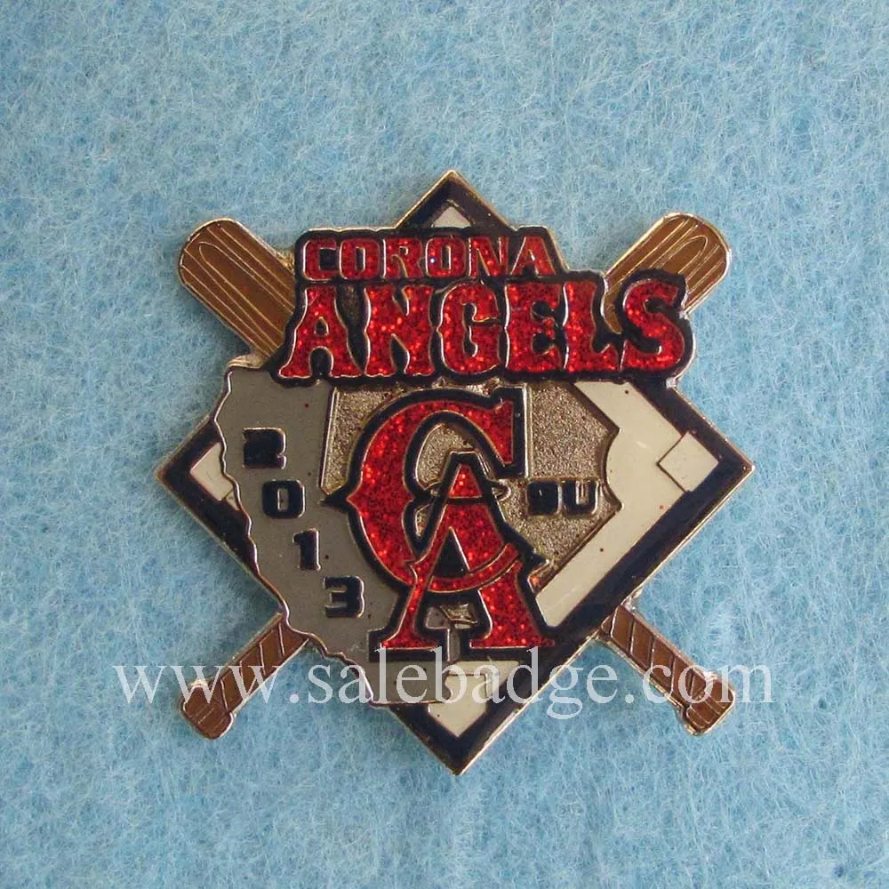 Custom Baseball Lapel pins With Red Glitter Angelsin Badges from Home