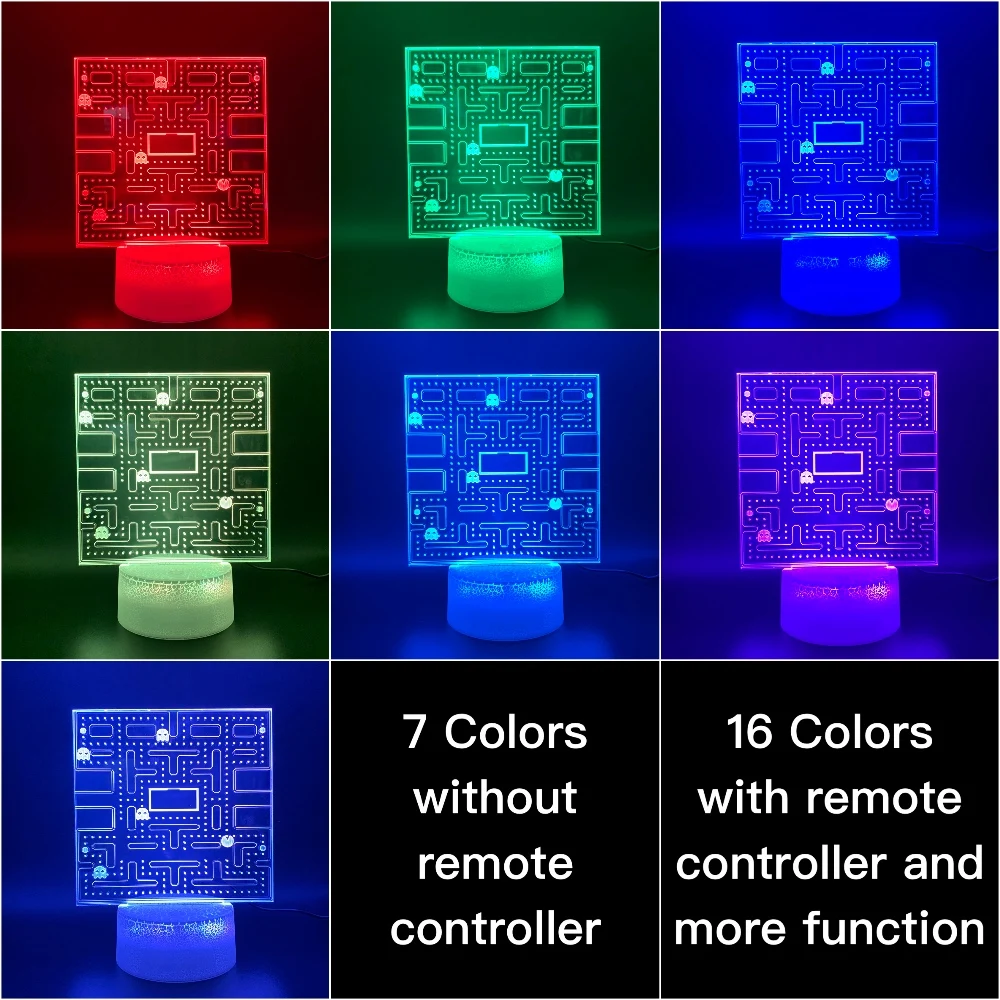 Игра PAC MAN 3D светодиодный Ночной светильник, украшение дома, классный детский Ночной светильник, яркая база, сенсорный датчик, Usb 3d ночник, Pacman