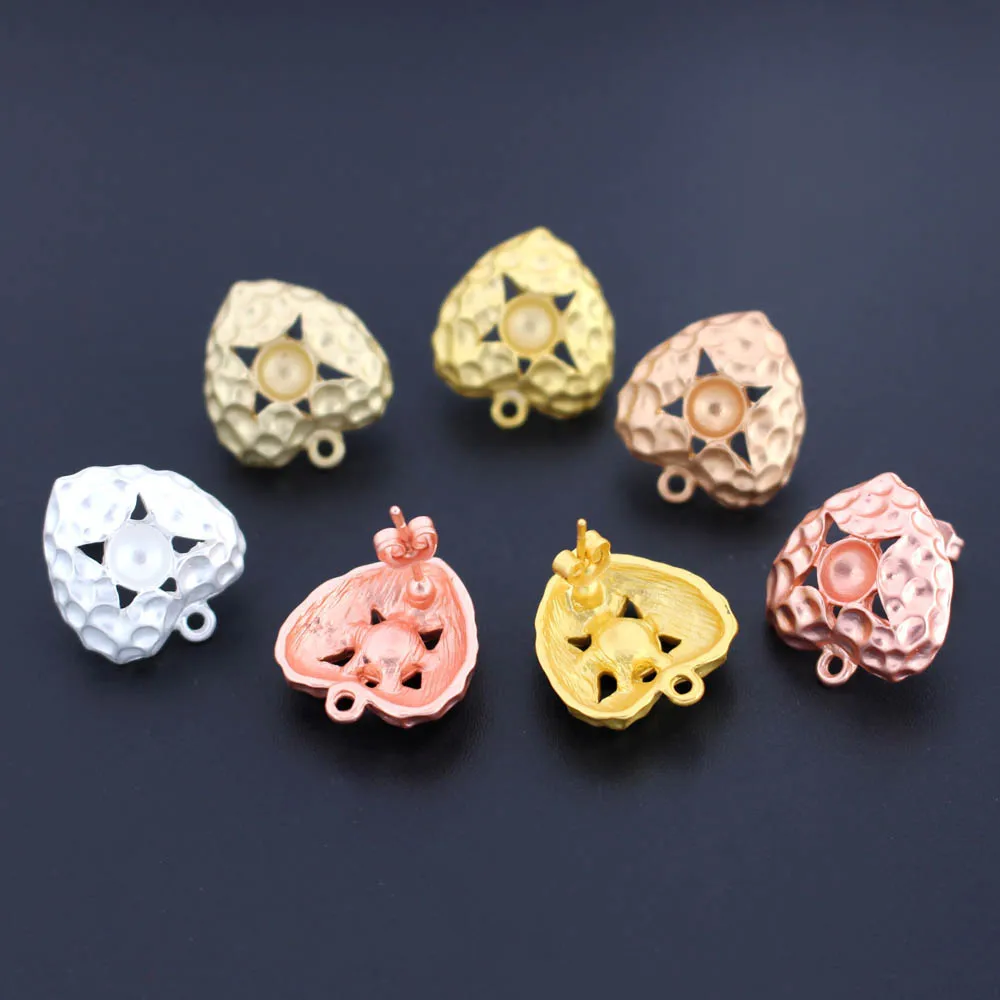 Серьги-столбы соединители Linker Висячие на качественном матовом золотом серебряном цвете металл, сердечки DIY женские серьги делая 5 цветов - Цвет: mixed at random