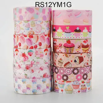 

New fixed set 12 yards colorful ice cream & fruit pattern ribbon grosgrain ribbon 12y/lot (1y/pc)