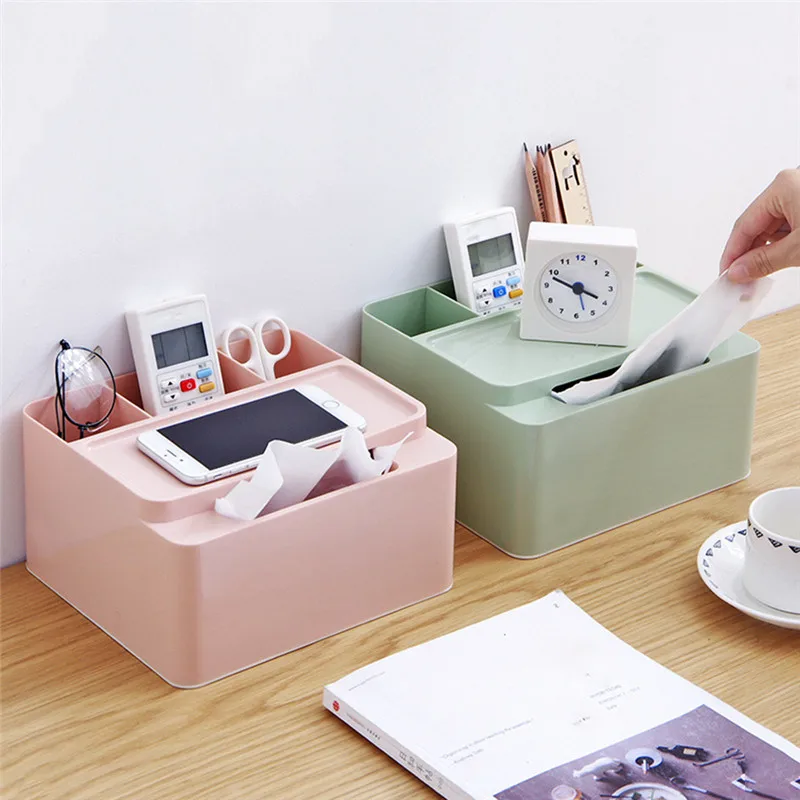 

Makeup Storage Box Tissue Box Offices Desktop Plastic Cosmetic Organizer Container Multifunctional Sundries Storage