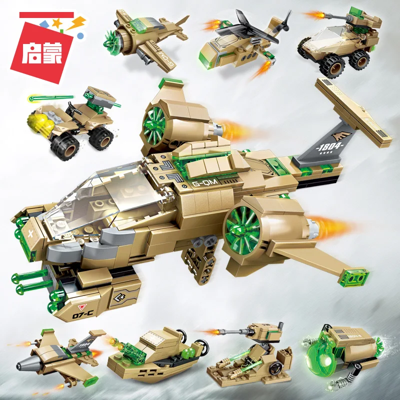 

Military Educational Building blocks Stacking Toy Children Gift Army Aircraft 8IN1 Car Robot Boat spaceship
