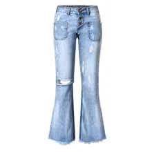 Летние уличные джинсовые брюки размера плюс с высокой талией, женские брюки длиной до лодыжки с кисточками, джинсовые расклешенные брюки с дырками GL003