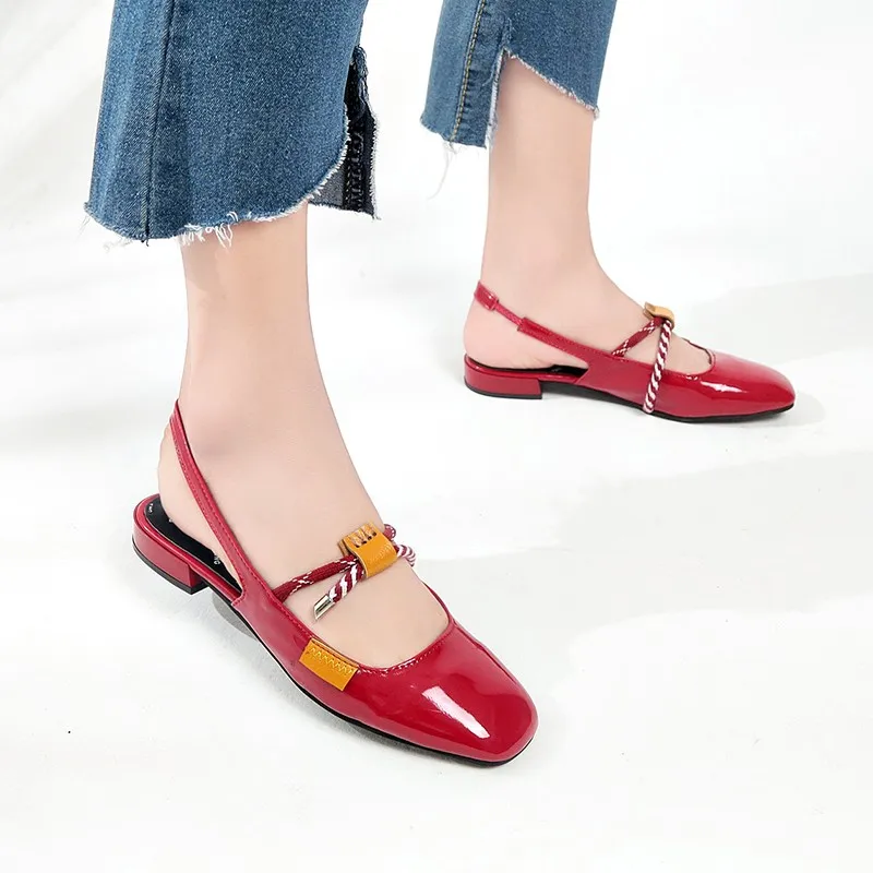 

Summer Ladies Mary Janes Pumps Women Shoes Woman Square Low Heels Toe Patent Leather Single Shoes Female Slip on Leisure Shoes