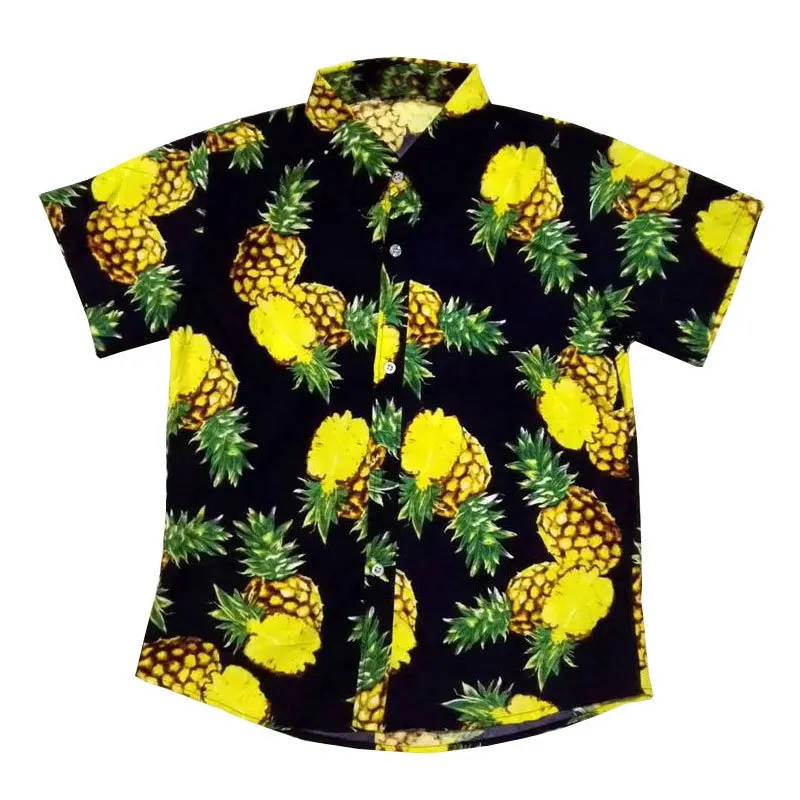 FDWERYNH هاواي الرجال الفاكهة الطباعة عارضة البلوزات الموز الشاطئ قصيرة الأكمام تي شيرتات قطن أعلى Camisas زائد حجم M-3XL