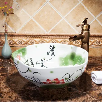 

Europe Vintage Style Ceramic Art Basin Sink Counter Top Wash Basin Bathroom Sinks vanities hand painted wash basins blue white
