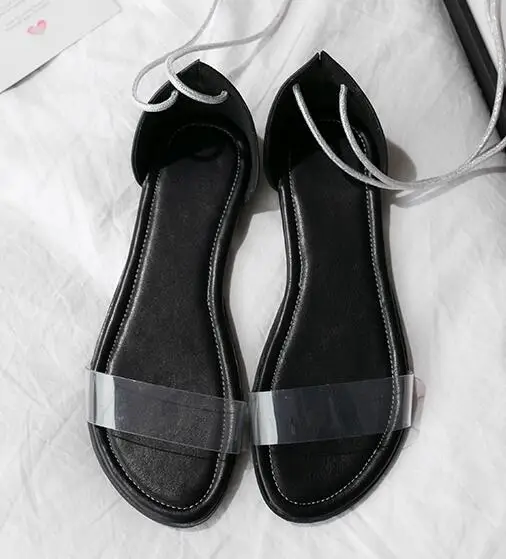 Женские летние туфли с ремешками на плоской подошве; прозрачные женские сандалии; прозрачная удобная обувь; повседневные пляжные Простые сандалии; MAZIAO; размеры 34-43 - Цвет: Черный