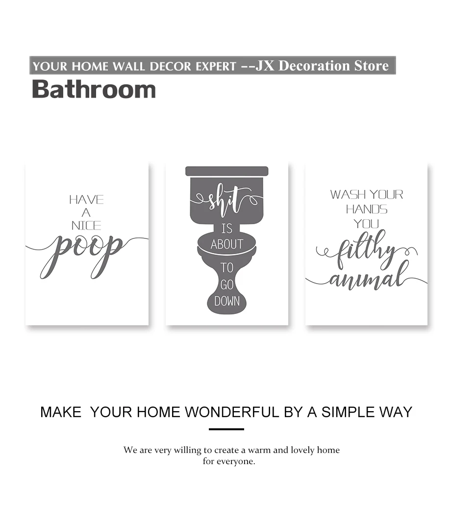 Funny Bathroom Quotes Modern Wall Posters Minimalist Black&White Nordic Prints Canvas Painting Bathroom Home Decoration Pictures