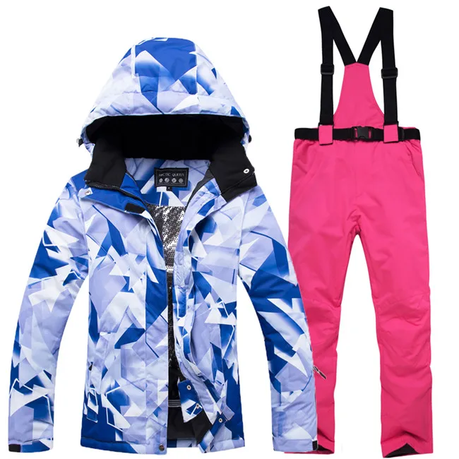 Новинка, самый дешевый женский лыжный костюм 10 K, комплект для сноуборда, водонепроницаемый, ветрозащитный, 10000, зимняя куртка для альпинизма+ теплый комбинезон - Цвет: Белый