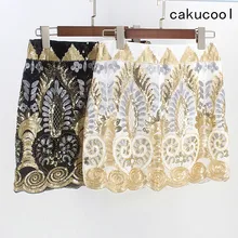 Cakucool/Женская мини-юбка с блестками в стиле ретро, винтажное с отделкой бусинами, юбка-карандаш с высокой талией и цветочным узором, роскошные шикарные облегающие Облегающие юбки