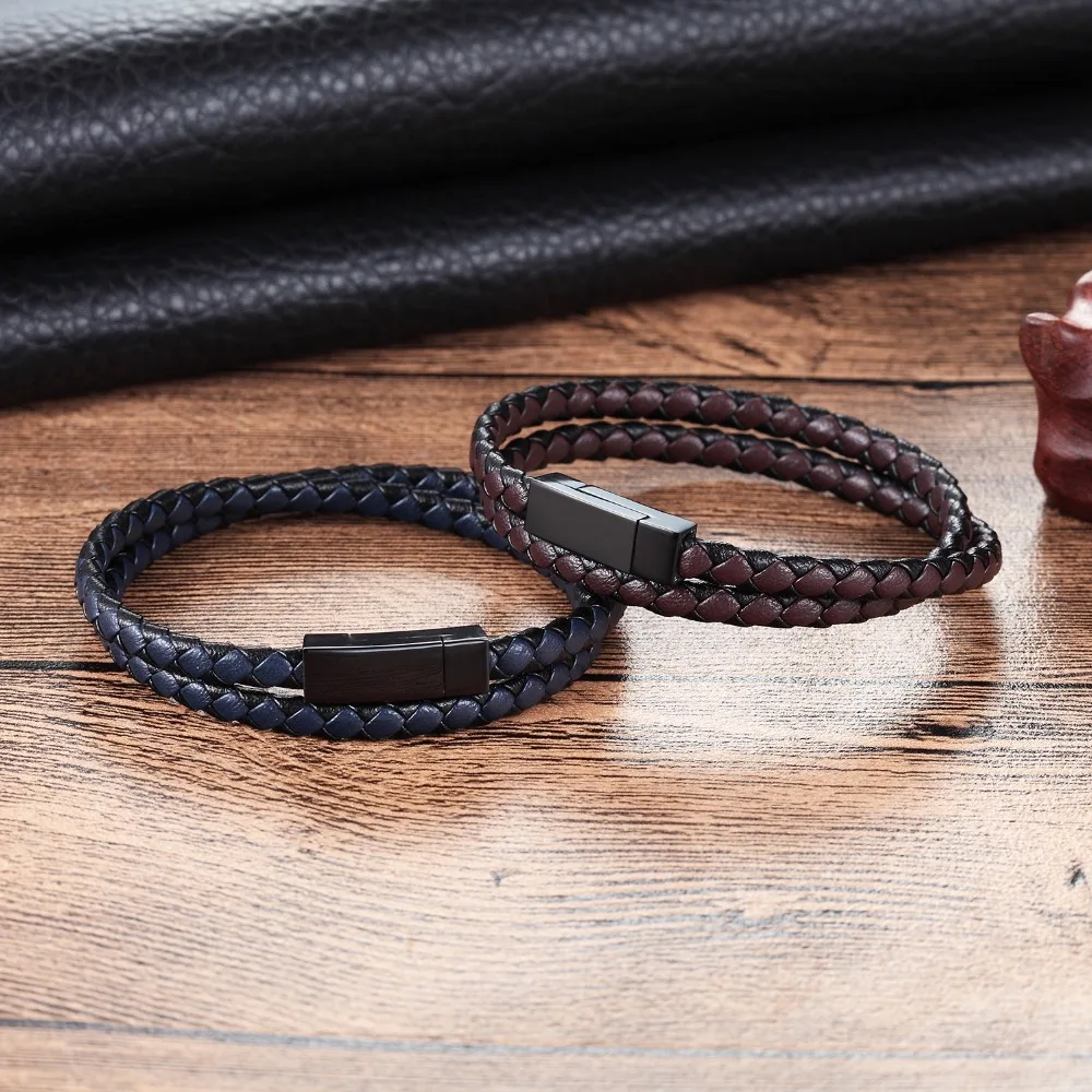 Aliexpress.com : Buy MOGE Men Double Layer Genuine Leather Bracelets ...