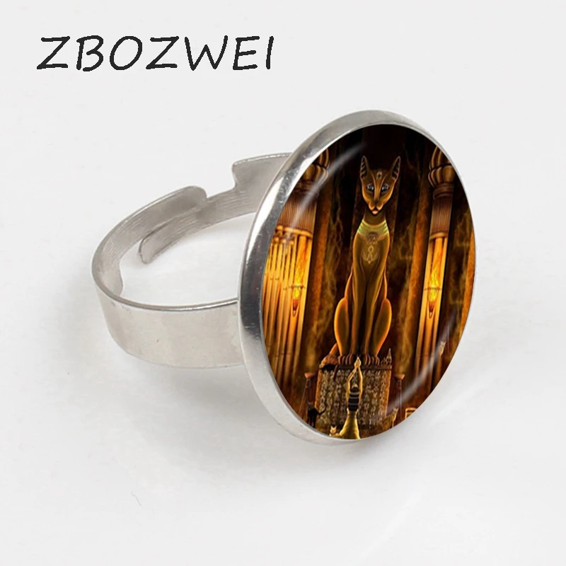 

ZBOZWEI 2018 Ancient Egyptian Cat Goddess Statue Ring Egypt Lord Ring Handmade Glass Ring Women Jewelry Amulet Accessories