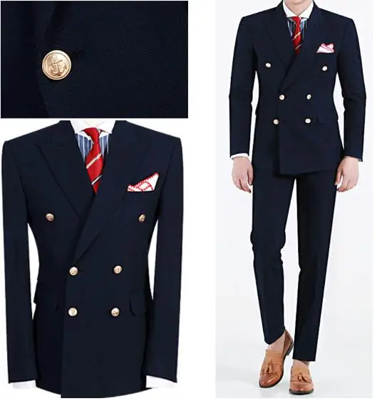 2018 men suit slim fit mens wedding suits Navy Blue Peaked Lapel Double Breasted Men Suits 2 Piece coat and pants groom suit 2018 men suit slim fit mens wedding suits Navy Blue Peaked Lapel Double Breasted Men Suits 2 Piece coat and pants groom suit