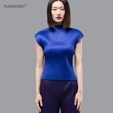 Miyake дизайн женская летняя плиссированная тонкая футболка с короткими рукавами туника со складками