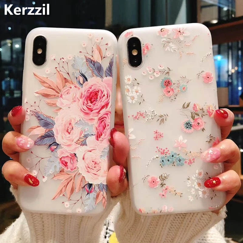 Kerzzil Flower Silicon Phone Case For iPhone X XS Max XR Rose Floral Cases 8 7 6 6S Plus 5 SE Soft TPU Cover Back |