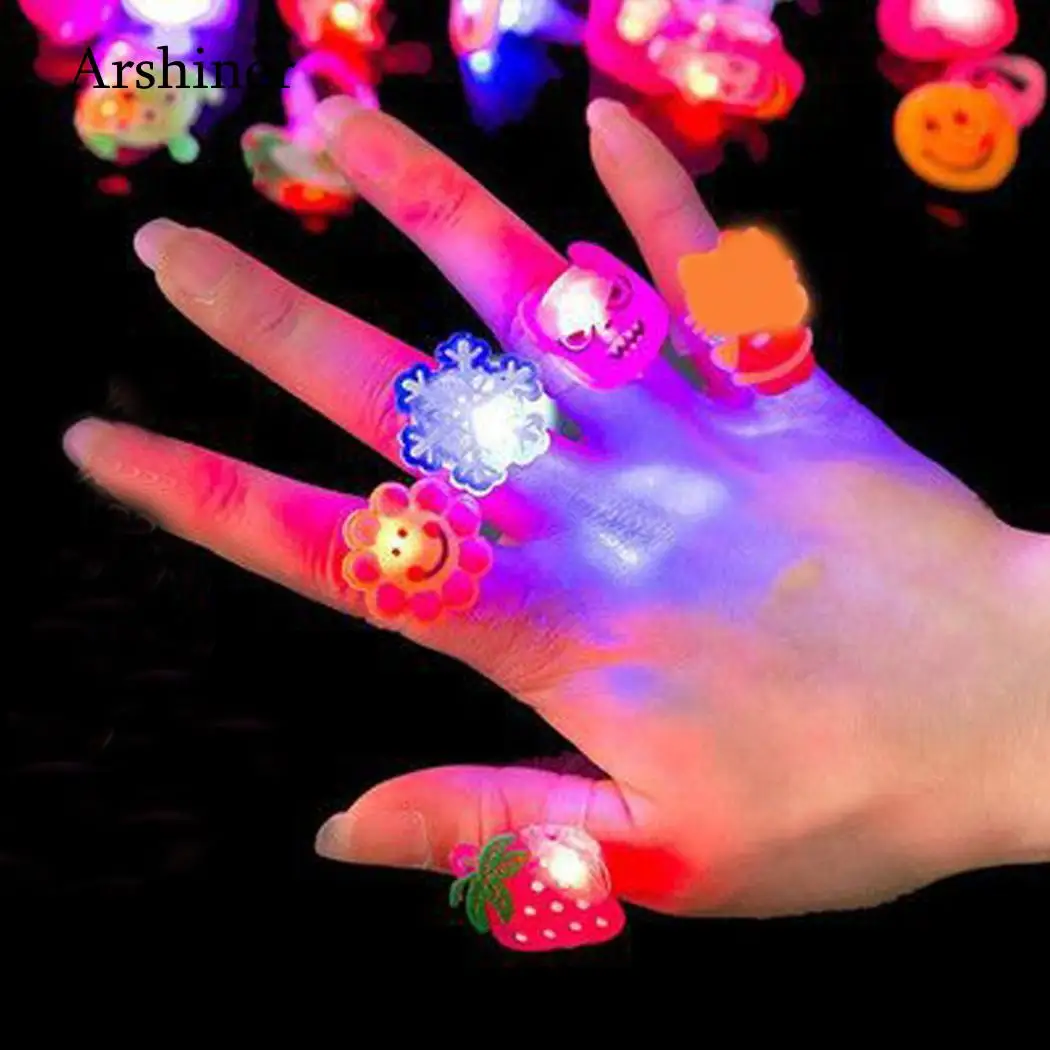 

1pcs Kids Cartoon LED Flashing Light Up Glowing colors Finger Ring Electronic Christmas Halloween Baby Fun Toys Flash Gifts