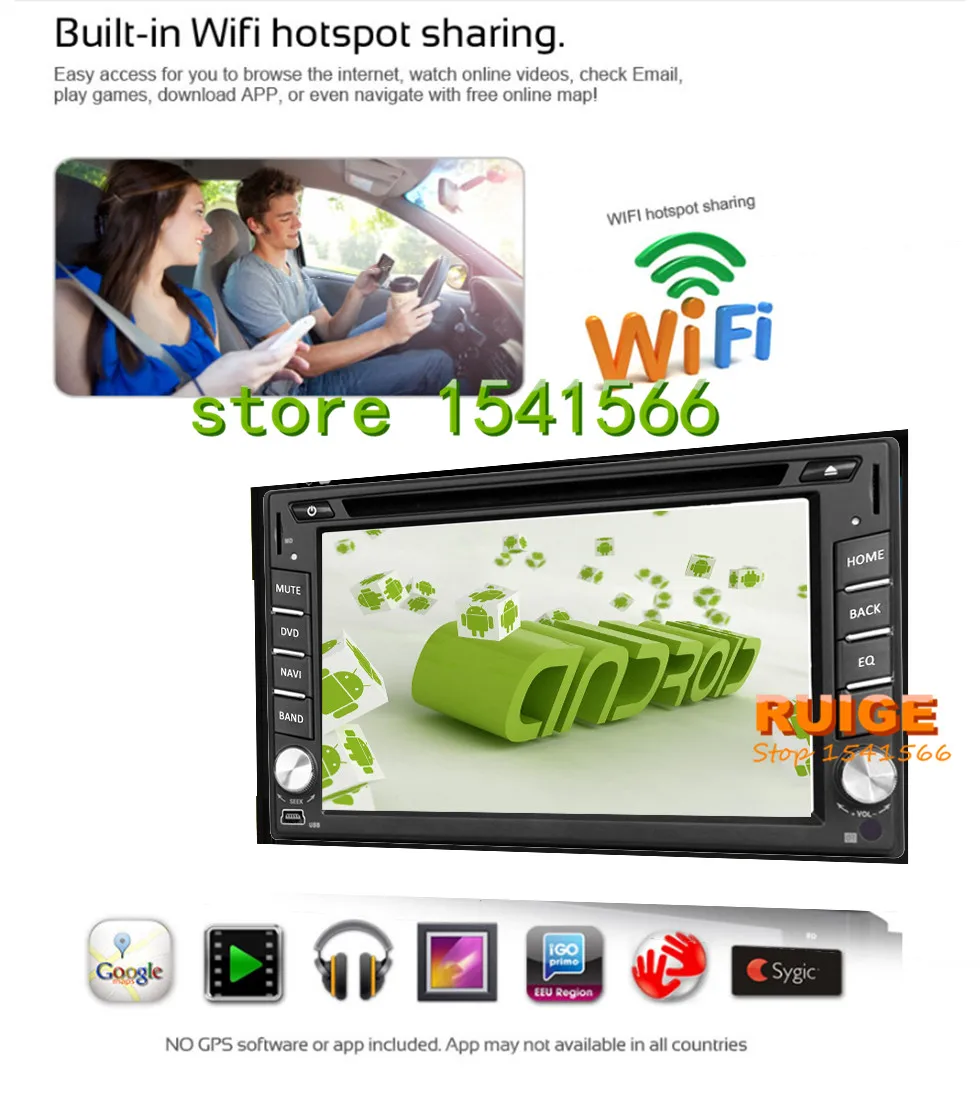 Perfect Android Universal 2 Din In Dash Car DVD Player GPS/ Radio/FM/USB/SD/Bluetooth/ HD digital touch screen full popular function 3