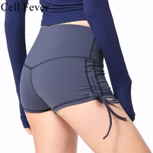 Шорты для йоги женские с высокой талией однотонные дышащие спортивные беговые фитнес-шорты новые тренировочные спортивные шорты со шнурком