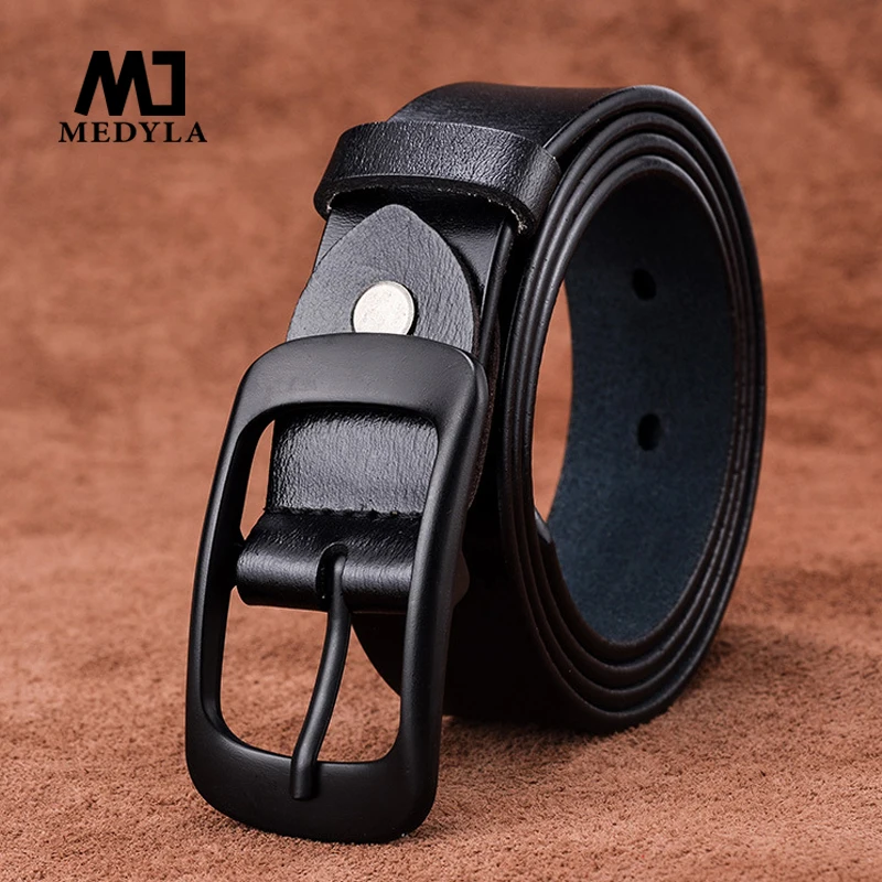 

medyla women belts cow genuine leather good quality black alloy pin buckle fashion style design cinto feminino original brand