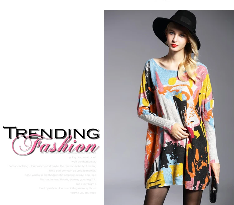Spring and winter winter Europe and the United States fat mm was large size knit women sweater loose printed hedging long-sleeved sweater (4)