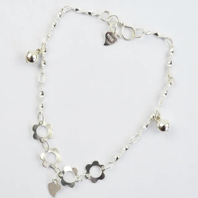 990 Sterling Silver Thin Chain Love Charm Bracelet Bangle In Bangles 990 Sterling Silver Thin Chain Love Charm Bracelet Bangle