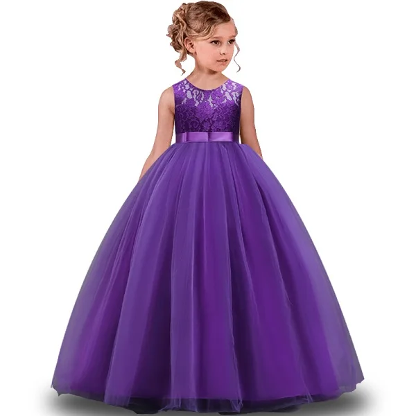 Новое платье для девочек платье для свадебной вечеринки детское длинное платье принцессы с вышивкой одежда для девочек 4-14 лет - Цвет: Purple