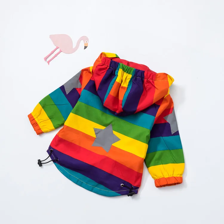 Baby Girl Jacket Boy Hooded Coat Sunscreen Clothes Rainbow Stripe Jacket Baby Boy Long Sleeves Spring And Autumn Kids Clothes 2Y