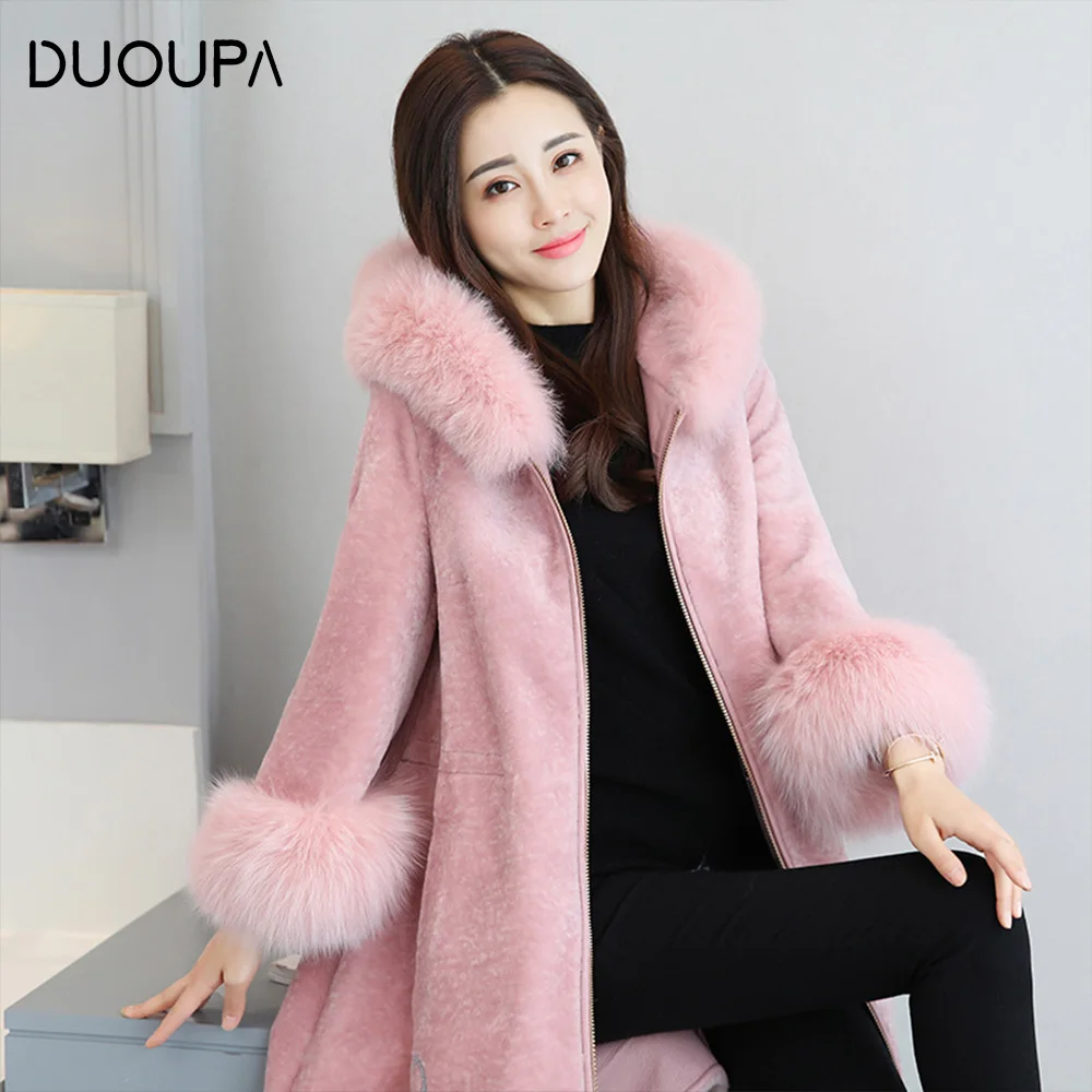 

DUOUPA 2019 New Woman Quality of Long and Medium-length Wool Overcoat Leather Coat Women's Medium-long Belt Wool & Blends Coat