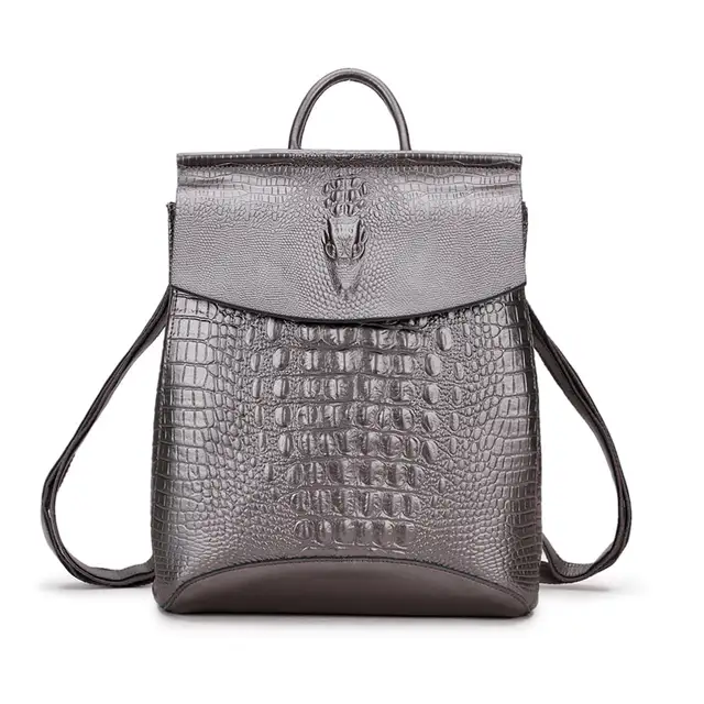 Dienqi Crocodile Genuine Cow Leather Backpack Fashion University