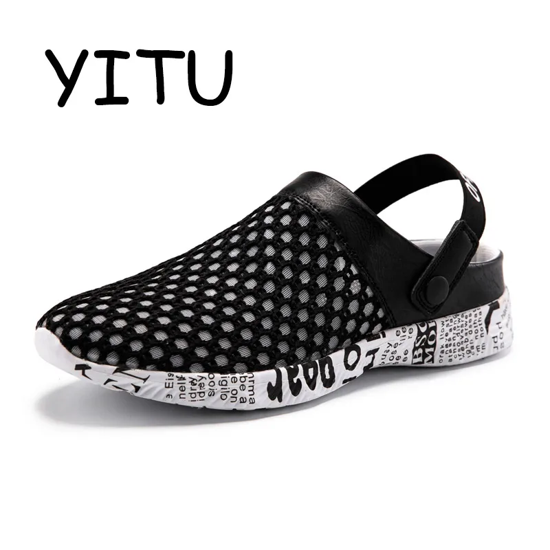 

YITU 2019 Summer Men Women Outdoor Sandals Water Shoes Aqua Beach Shoes Swimming Sneakers Beach Sandals Black Fishing Shoes Mesh