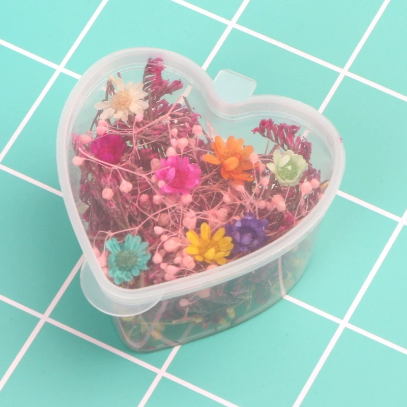 

1Box Dried Flowers Nail Art Decoration Preserved Flower With Heart Shape Box DIY