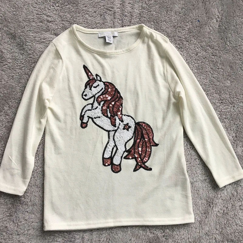 

Spring Thin Sweet Pretty Toddler Baby Girls Sweaters Long Sleeve Sequined Unicorn and Flower Pullover Knit Sweater Tops Outfits