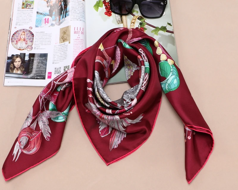 Модные принты твил шелковый шарф хиджаб платок 14 мм большие квадратные шелковые шарфы шаль обертывания 3" X 35"