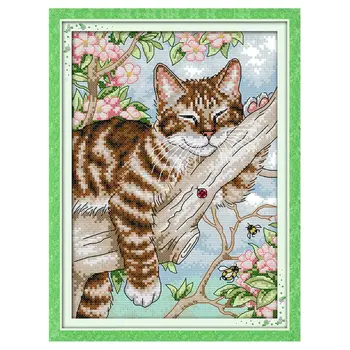 

Sleeping Cat DIY Handmade Needlework Counted 14CT Printed Cross Stitch Embroidery Kit Set Home Decoration