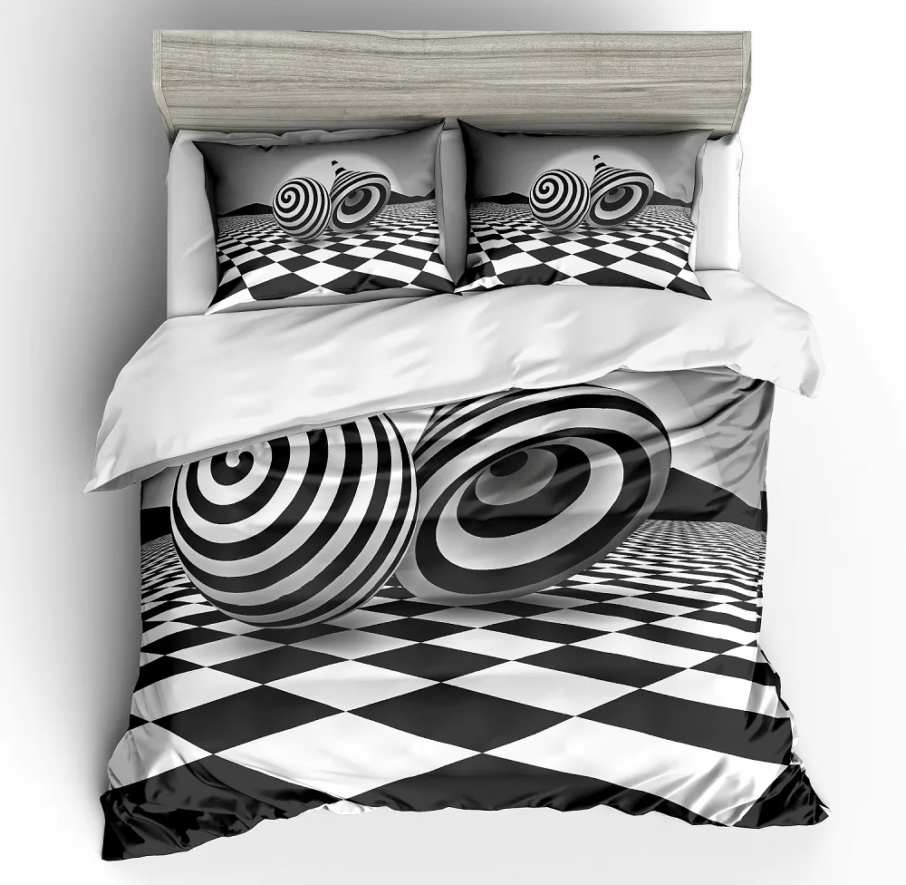 

3D Digital Geometric Black/White Square Ball Shape Printed Duvet Cover Set 3 Pieces Quilt Cover Bedding Set with 2 Pillow Sham