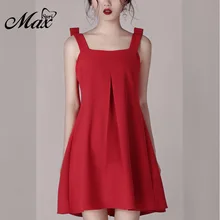 Max Spri 2019 Style Women Dress Spaghetti Strap Backless Sexy Dress Solid Red Color Draped Mini Women Party Dress fashionable spaghetti strap flounce solid color denim dress for women