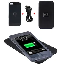 Black Qi Wireless Charger Transmitter Pad Mat +Wireless Charging Back Receiver Case Kit For iPhone 4 4S 5 5S SE 6 6S 7 Plus