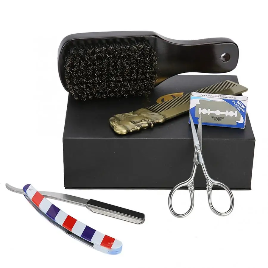 

5pcs/Set Beard Care Kits Beard Brush + Comb + Scissor + Blades Holder + Blades Set