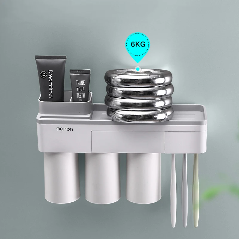 Plastic Automatic Toothpaste Squeezer Dispenser Free Toothbrush Holder Stand Set Wall Mount Cosmetic Family Bathroom Accessories