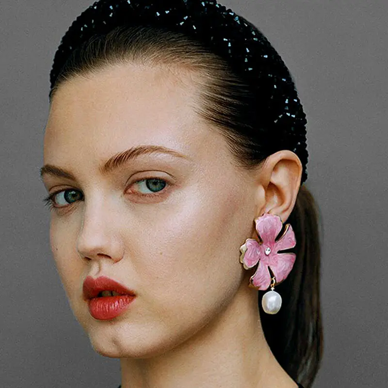 JUST FEEL Boho Fashion ZA Simulated Pearl Tree Dangle Drop Earrings For Women Hanging Statement Metal Earrings Jewelry Wedding