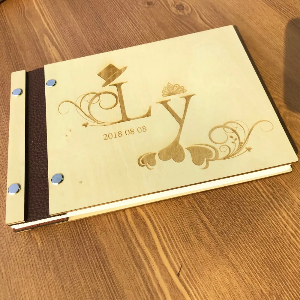 Custom Engraved Wedding Guest Book Personalized Name Wedding Guestbook Engraved Wooden Wedding Guest Book (2)
