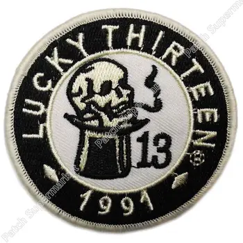 

LUCKY 13 SMOKING skull skeleton TOPHAT PATCH MOTORCYCLE MC HOT ROD BIKER VEST PATCH punk rockabilly applique Embroidered