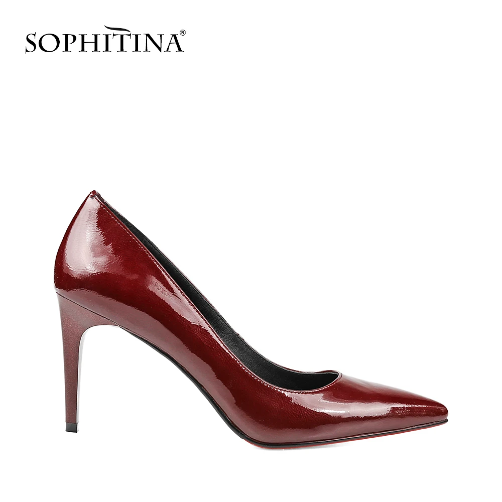 

SOPHITINA Elegant Pumps Bordeaux Patent Leather Thin Heels Pointed Toe New Girl Wedding Pumps High Heel Sheepskin Shoes Women W2