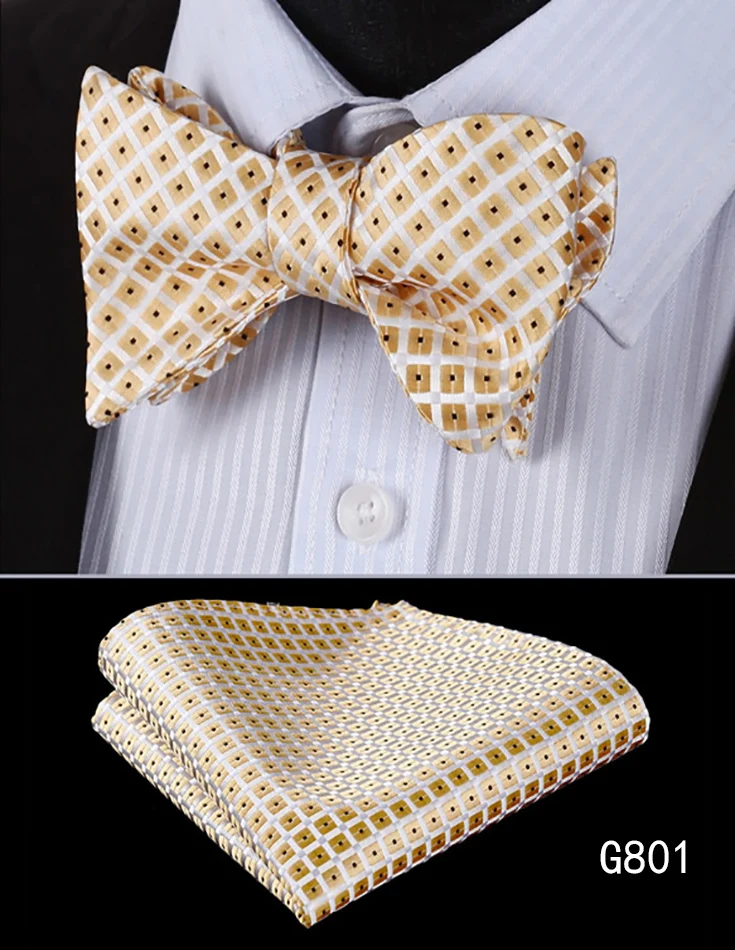  Men Fashion Designer Woven Party Wedding Business Self BowTie Plaid Paisley Bow Tie handkerchief se