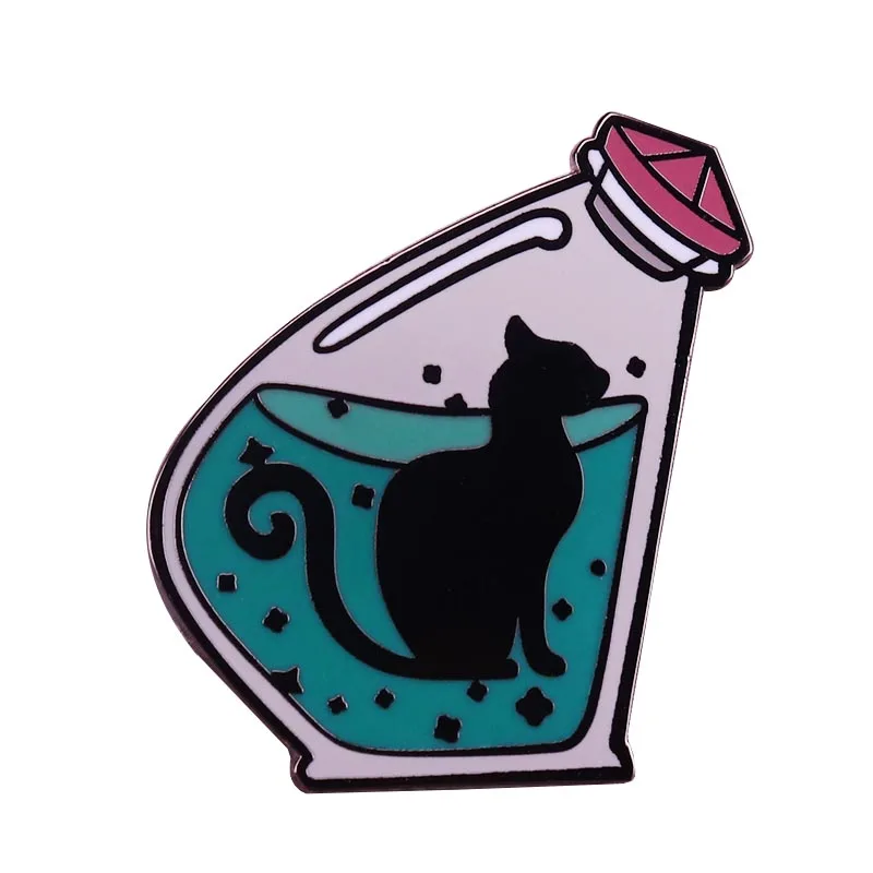 

Celestial cat brooch chemical reagent bottle pin magic witchcraft jewelry
